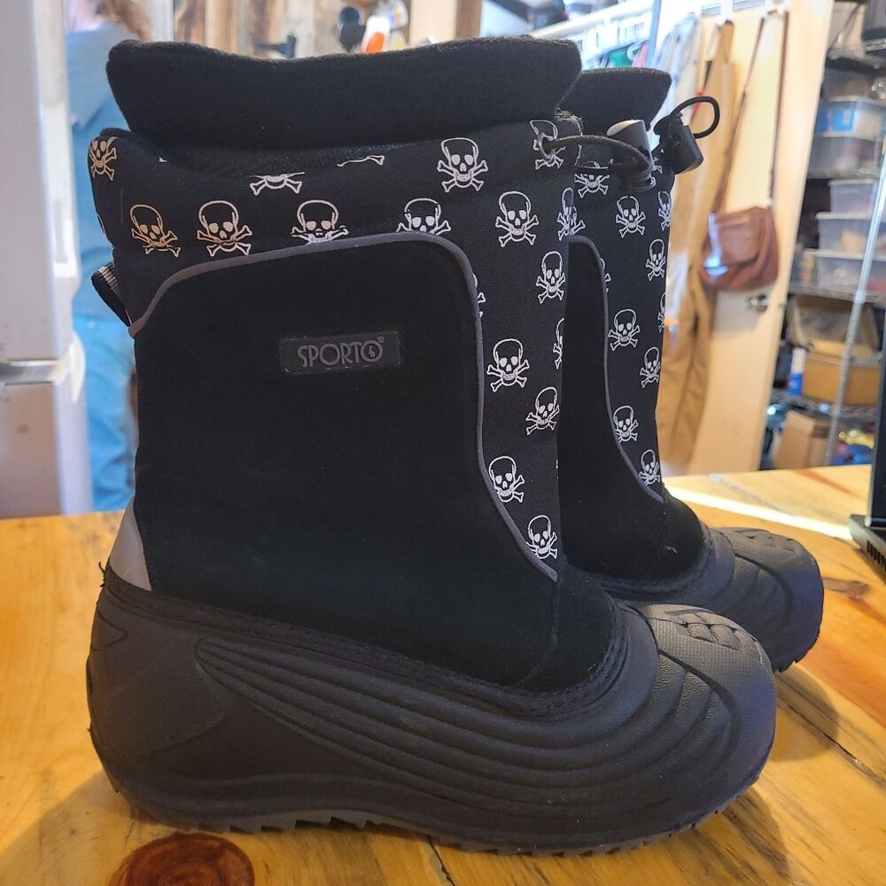 Sporto Womens 7 Skully Winter Snow Boots Black/White Skull Print Waterproof Pull - Picture 7 of 10